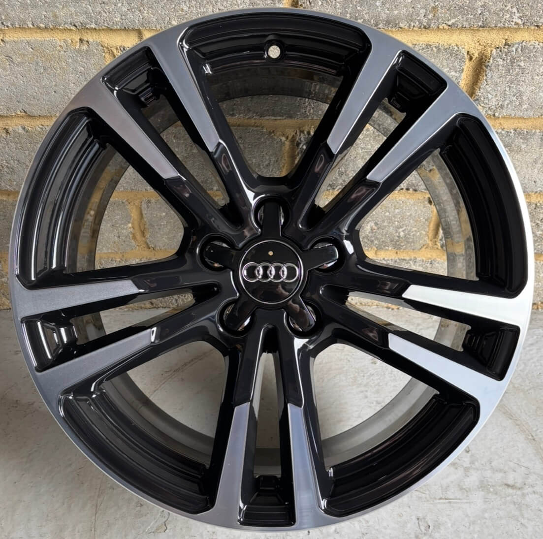 Audi OEM 5 Twin Spoke Gloss Black Diamond Cut Alloy Wheels