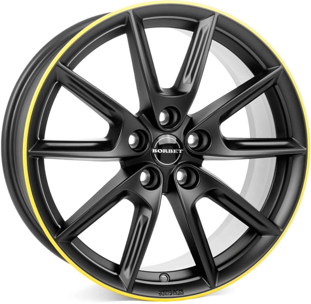 Borbet LX18 - Black Matt Rim Yellow alloy wheel