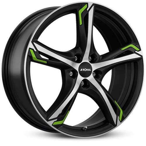 Ronal R62 green Matt Jet Black Polished Alloy Wheels