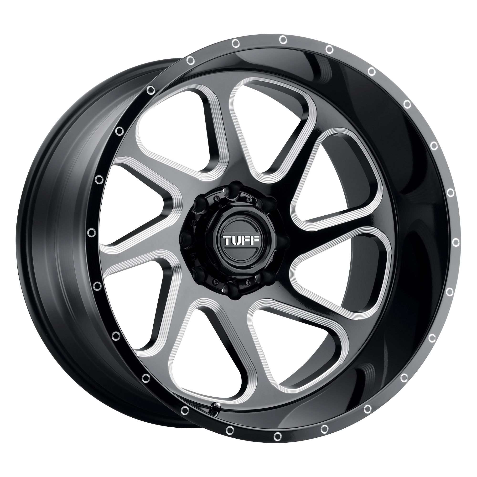TUFF T2B Gloss Black Milled Alloy Wheels
