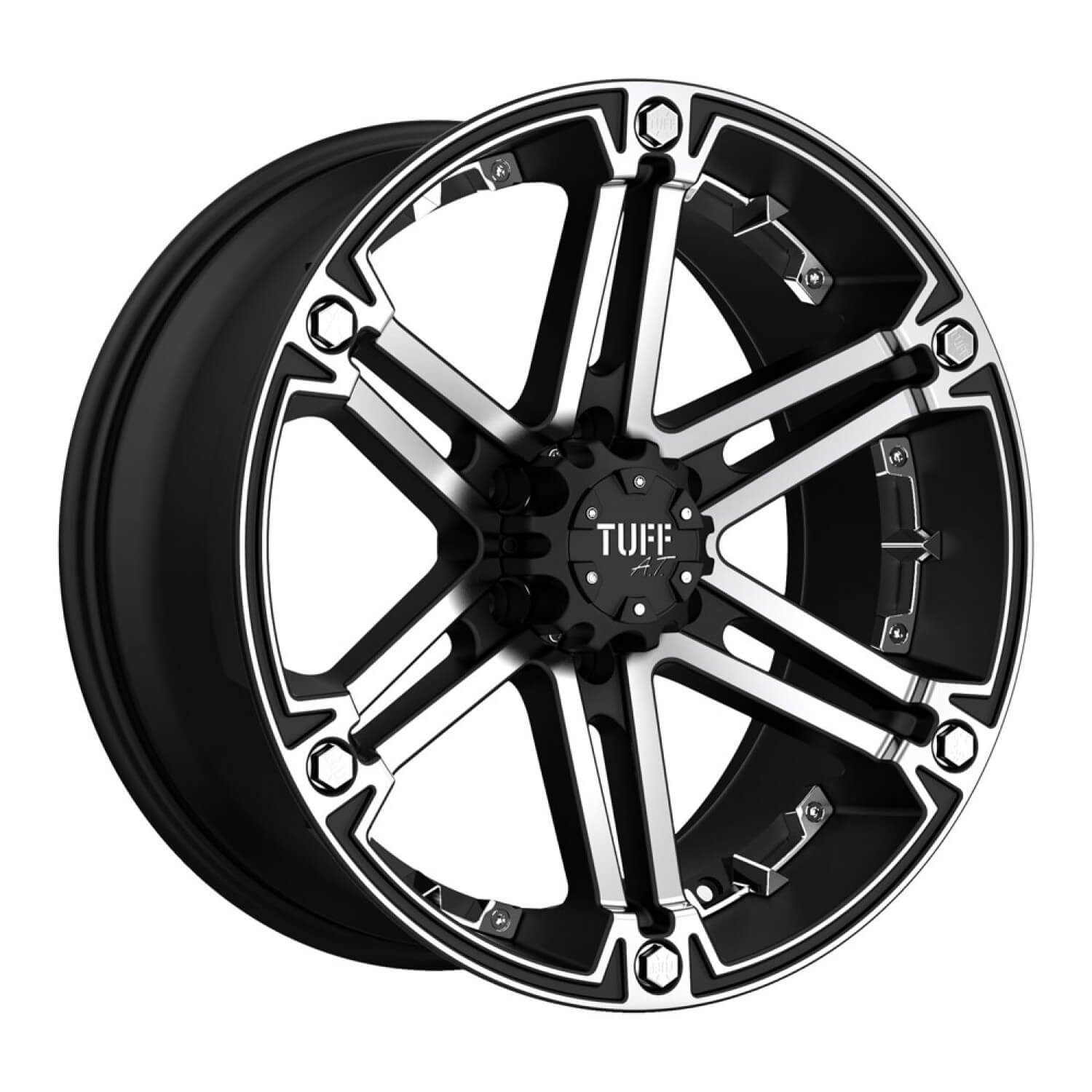 TUFF T01 - Flat Black W/ Machined Face And Chrome Inserts alloy wheel