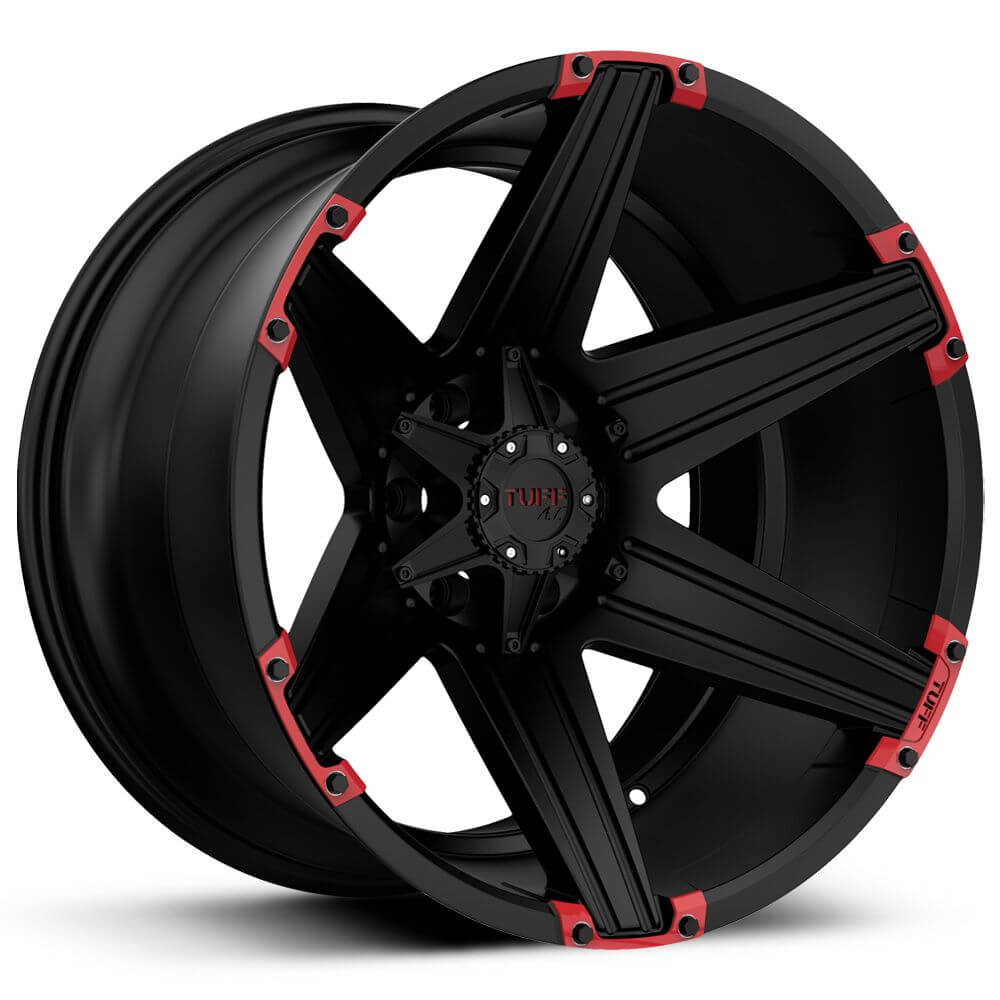 TUFF T12 - Satin Black W/ Red Inserts alloy wheel