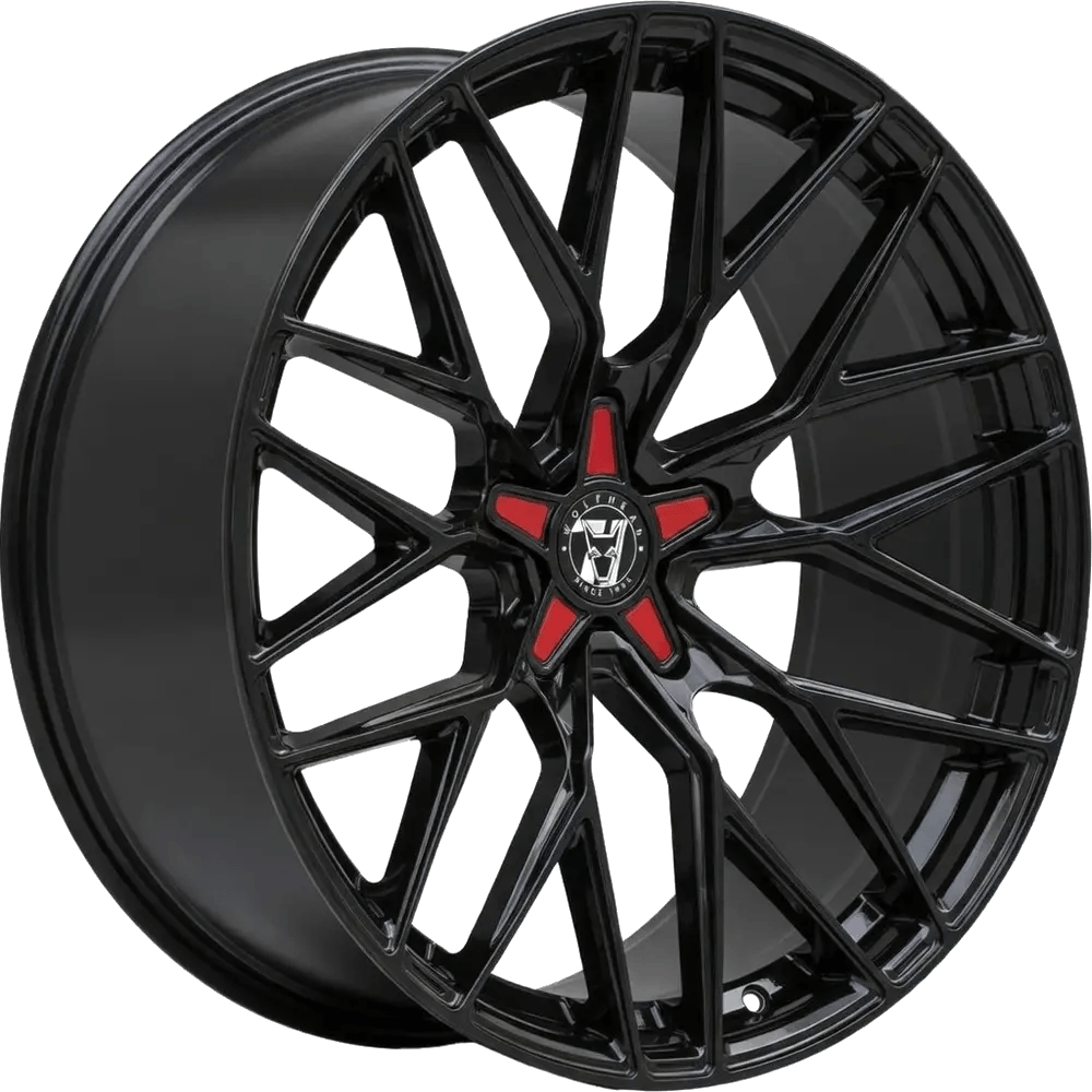 Wolfrace 71 Wolfsburg GTR Gloss Raven Black Red Inserts Wolfrace