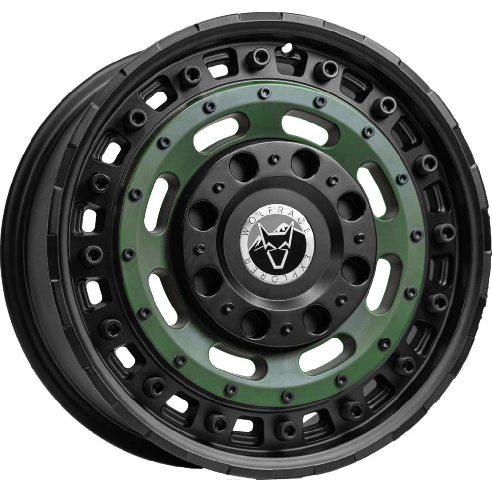 Wolfrace Explorer Slotmag Matt Black Matt Green Alloy Wheels